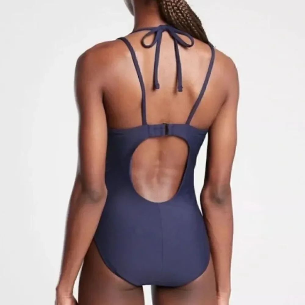 NWT Athleta Keyhole One Piece Navy Swimsuit Size Large